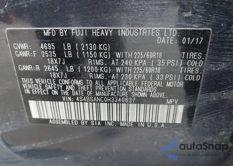 2017 Subaru Outback 2.5I Limited z USA, uszkodzony, nr VIN 4S4BSANC0H3340637